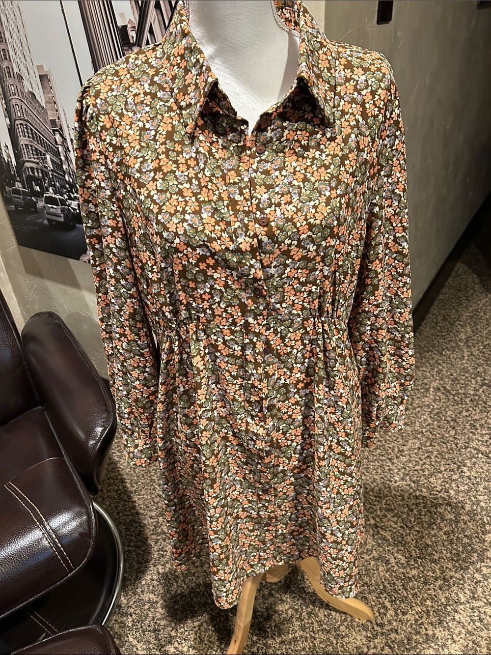 Lili & Lala Floral Button-Front Long-Sleeve Dress in Brown large